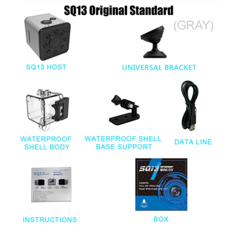 SQ13 SQ 13 wi fi онлайн маленькая секретная микро мини камера для видео IP WiFi HD ночного видения Wi-Fi видеокамера с датчиком движения видеорегистратор портативная слежения регистратор миниатюрная микровидеокамера DV - Цвет: Gray