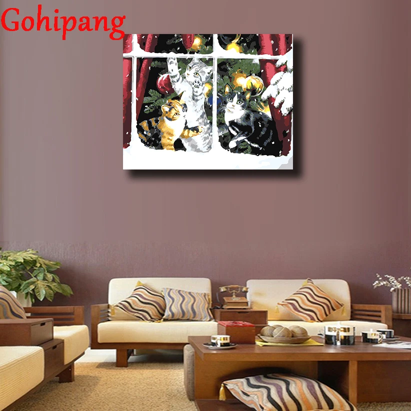 Фотография на стене акрил масло Краски ing по номерам Три кошки абстрактный