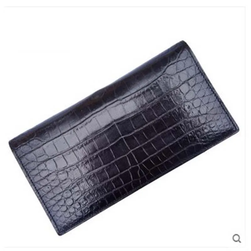 

yongliang Inside and outside the crocodile skin long purse 2 fold open men wallet American crocodile abdominal skin leather