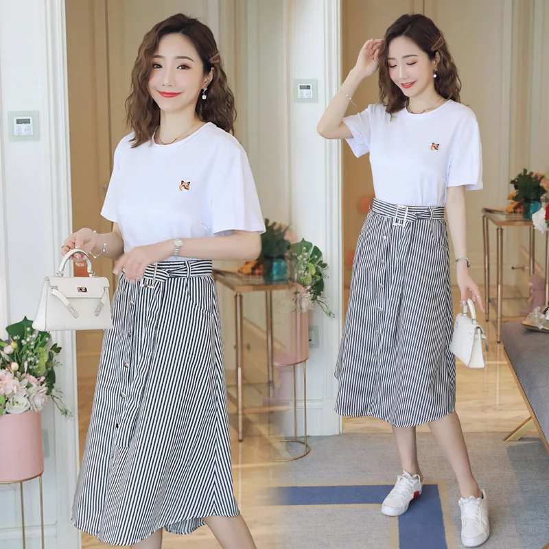 

2 предмета в комплекте, футболки для мальчиков с короткими рукавами и кормящих Топы + юбка в полоску для женщин по беременности и родам топ дл...