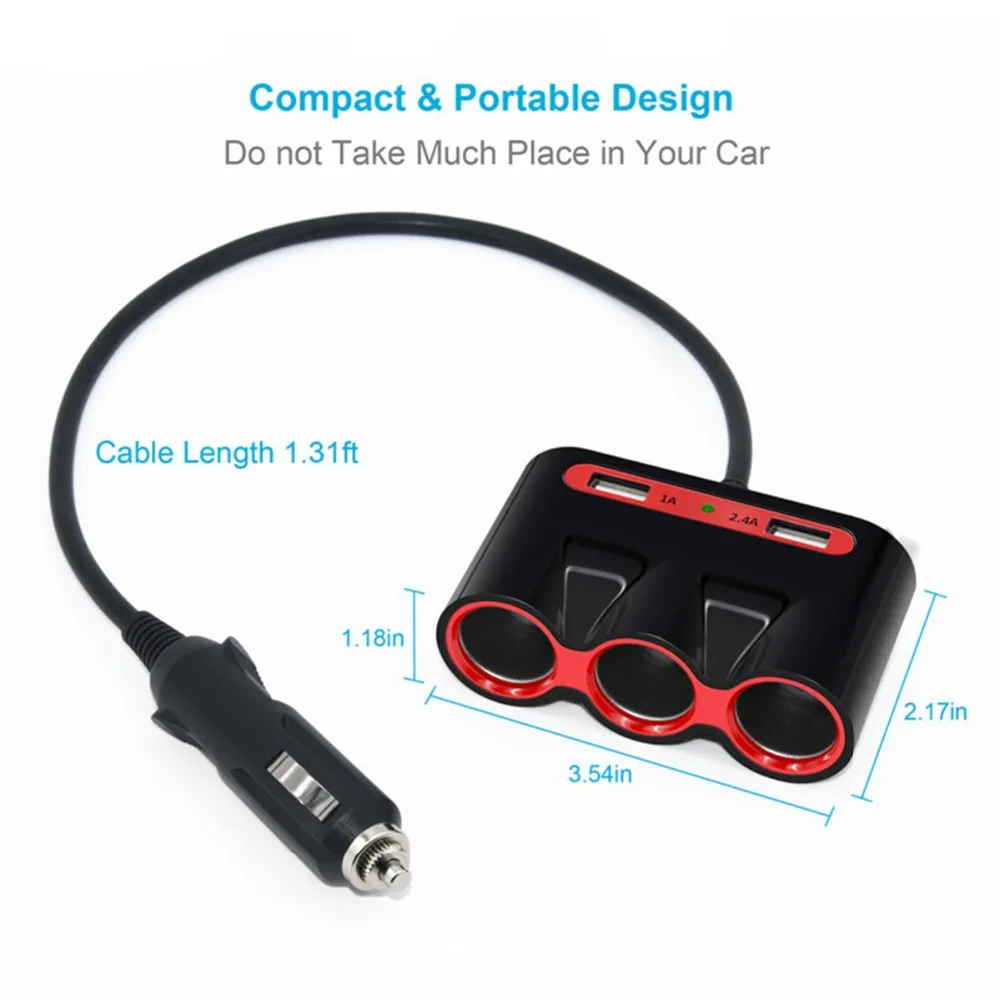 120 W 3 автомобильный прикуриватель адаптер 3.4A двойной зарядное устройство USB