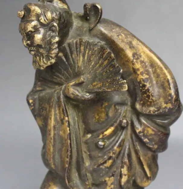 

Free shipping S00281 9" Chinese Old Bronze Zhong Kui ChungKuel God Demon Devil Hold Fan Statue