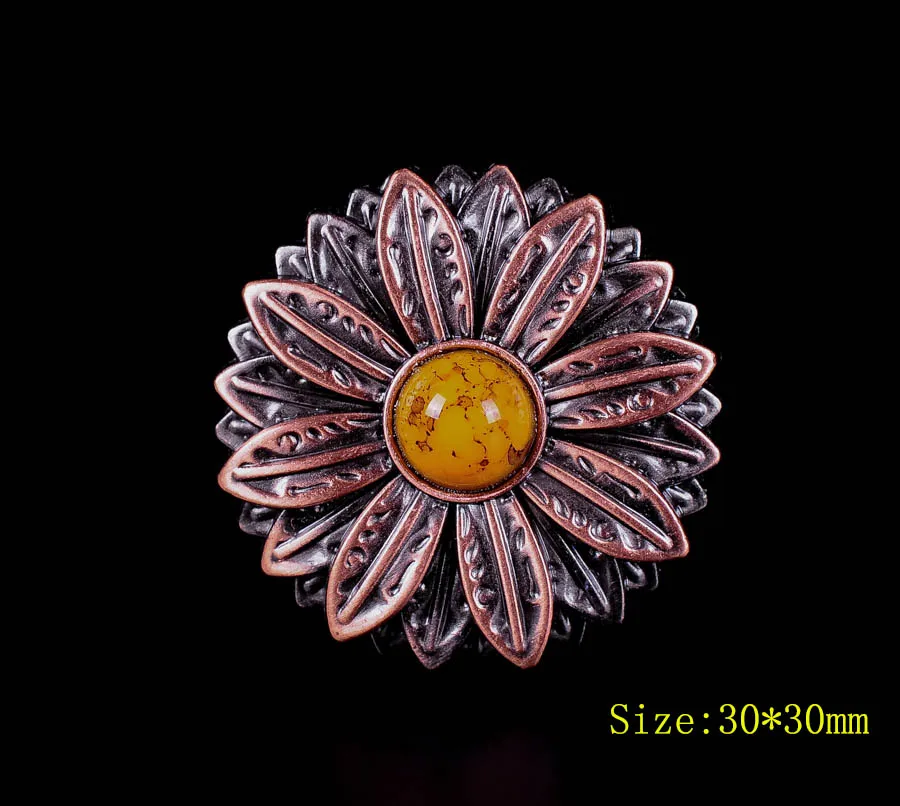 

10x 30mm Western Turquoise Flower Leather craft Saddles Antique Copper Conchos