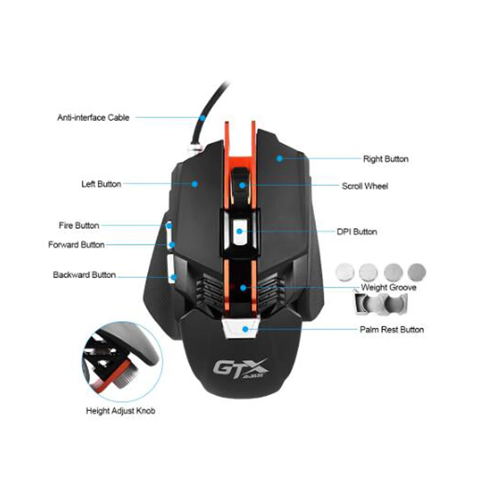 Ajazz GTX E sport игровая мышь 4000 dpi 7 кнопок проводная USB 2 0 оптическая Регулируемый