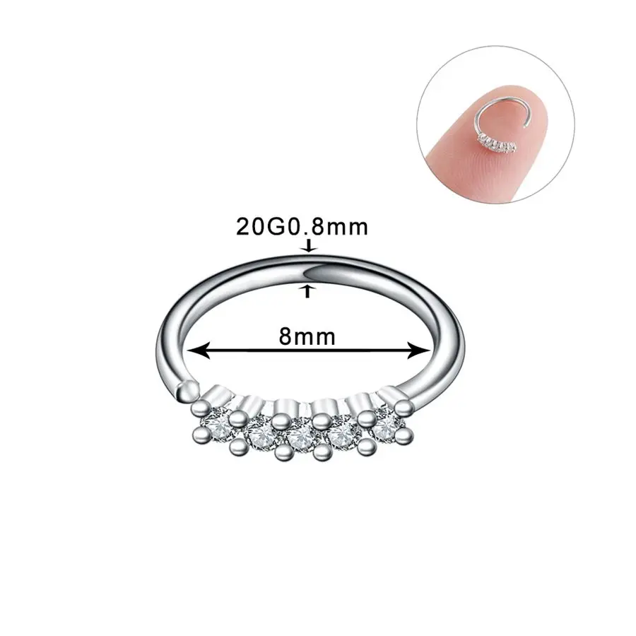 Style7 v 0.8x8mm 1 шт. бесшовный носовой обруч перегородка кольца реальный пирсинг Daith хрящ Tragus Пирсинг для уха спираль кликер раковины Грач пирсинг ювелирные изделия - Окраска металла: Style7 v 0.8x8mm