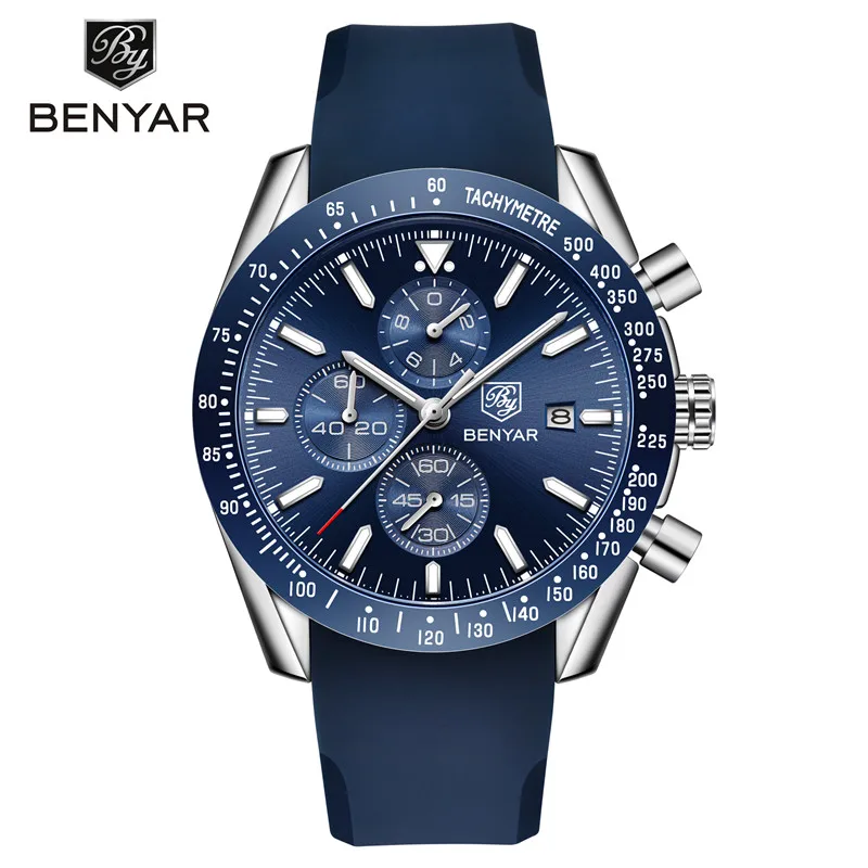 5140W04 without box BENYAR часы для мужчин лучший бренд класса люкс Хронограф Наручные часы модные синие водонепроницаемые военные спортивные мужские часы Relogio Masculino - Цвет: 5140W04 without box