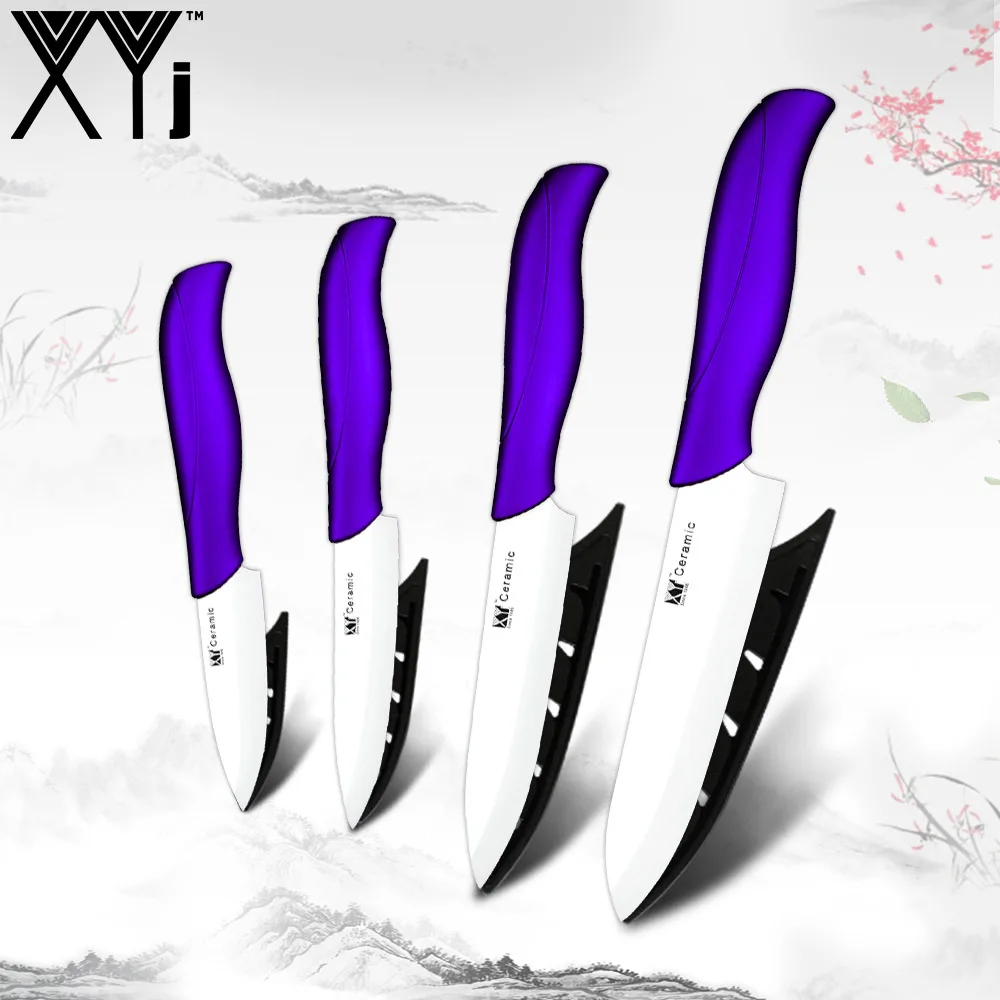Purple H White Blade XYj Горячая цена Керамический кухонный нож набор 4 шт. набор шеф-повара кухонный нож супер острый Цирконий лезвие ABS+ TPR ручка нож - Цвет: Purple H White Blade