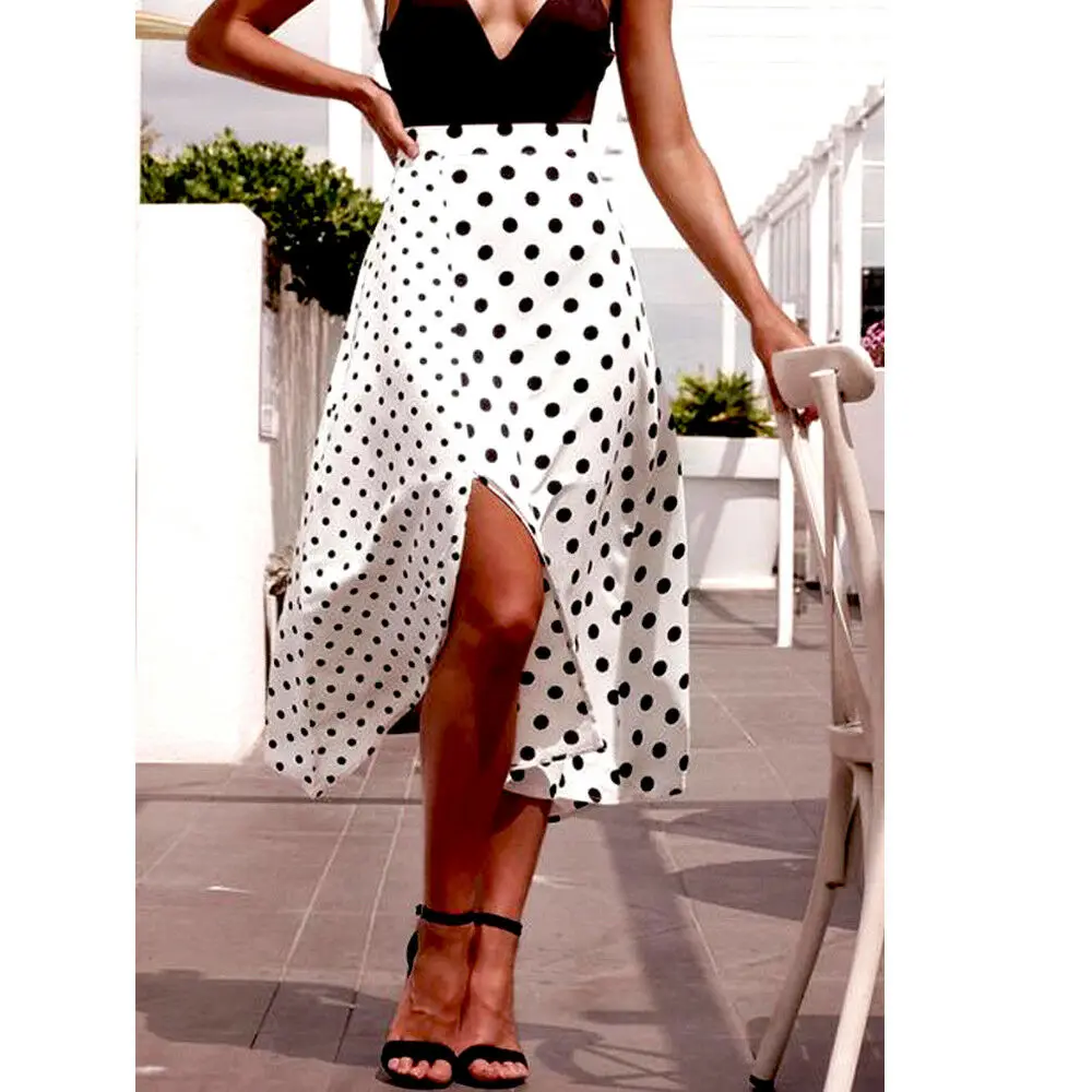 Женская длинная юбка с высокой талией и принтом в горошек летняя Пляжная