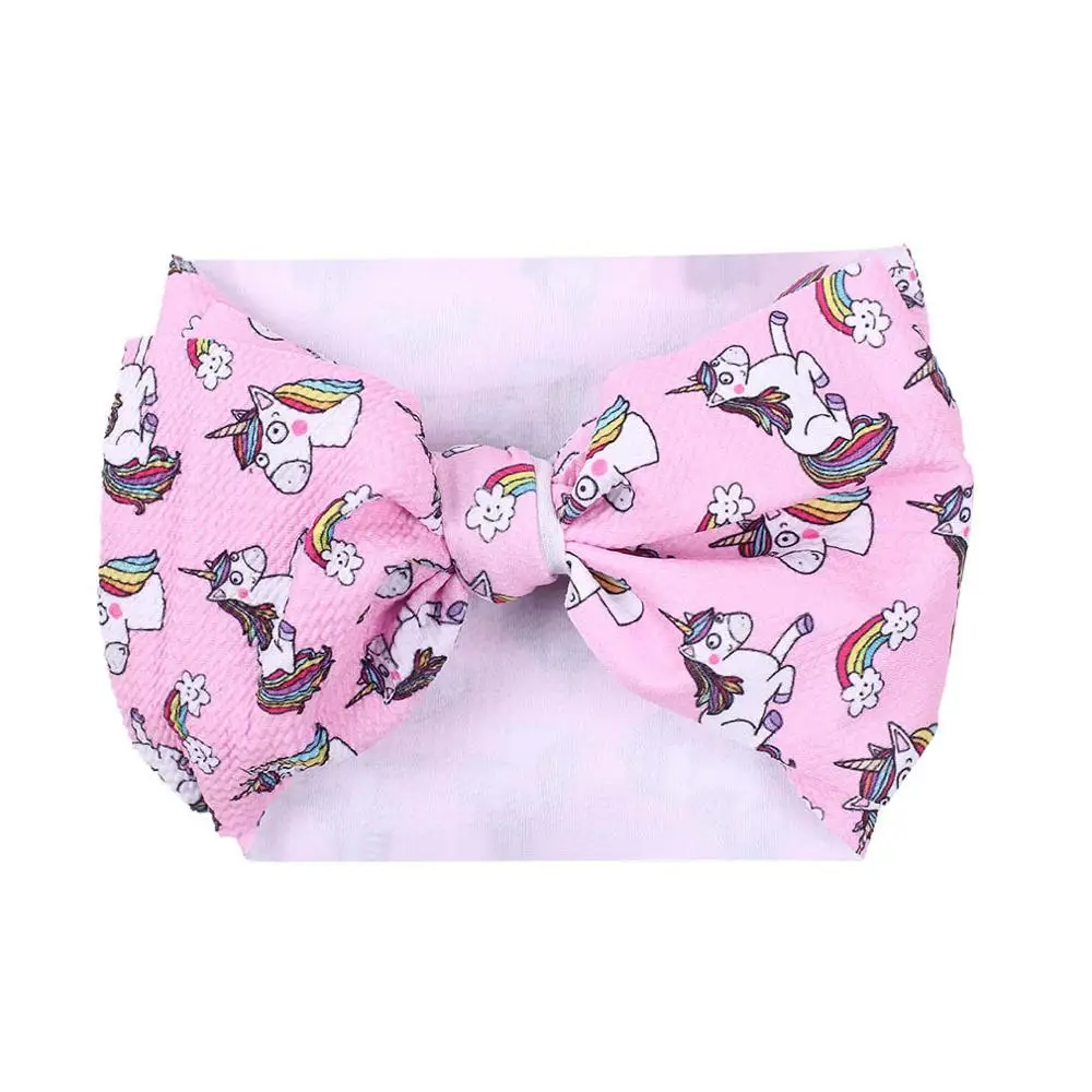 

7Inch Big Bow Headband For Girls Unicorn print Large Hair Bows Elastic Turban Head Wraps Kids Top Knot Hairband Hair Accessories