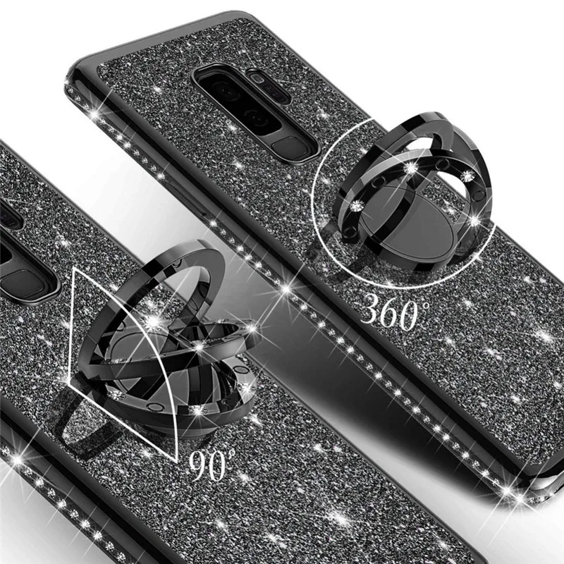 Сияющий блеск Магнитный чехол для samsung Galaxy S10 S10e S8 S9 плюс A5 A7 A6 A8 Note 8 9 Bling 360 кольцо задняя крышка