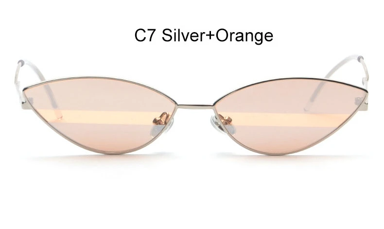 C7 Silver Orange Фирменные женские солнцезащитные очки небольшой овальный металлический зеркальные солнцезащитные очки солнцезащитные очки "кошачий глаз" Для женщин очки пикантные очки модные мужские солнцезащитные очки UV400 - Цвет линз: C7 Silver Orange