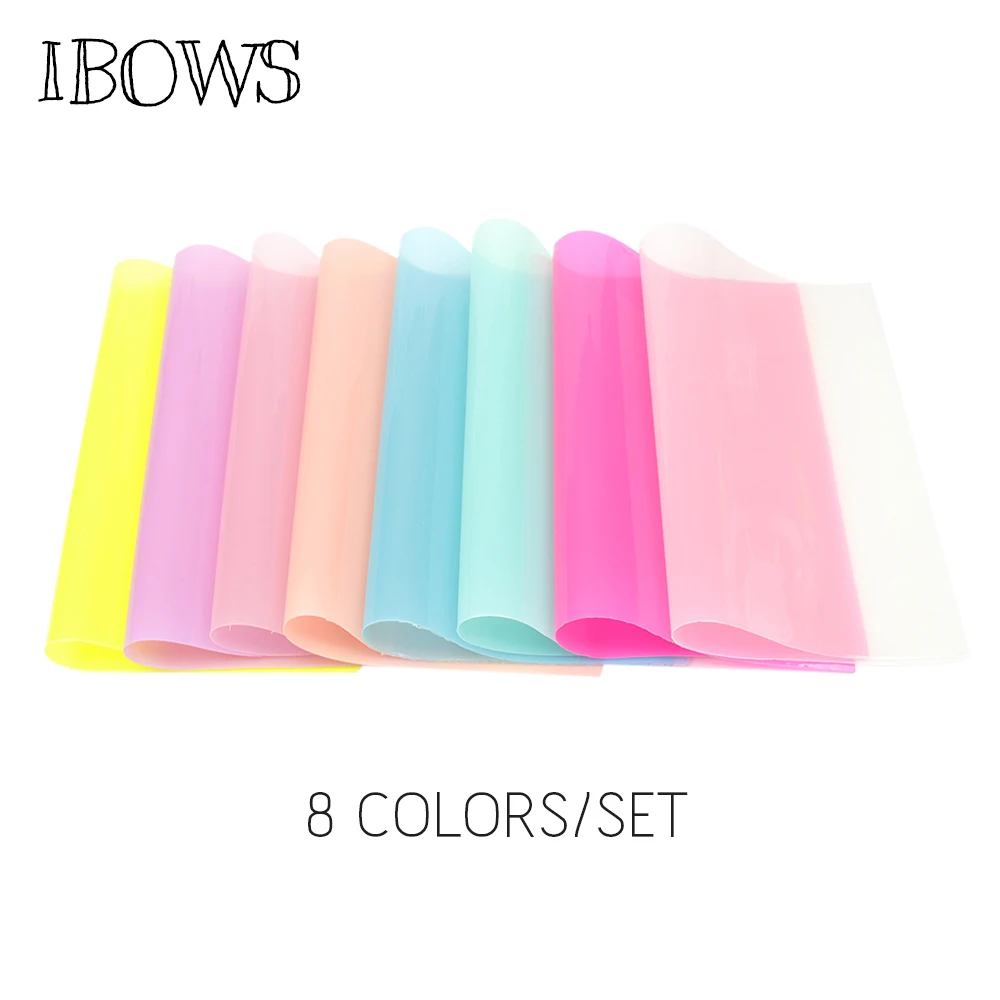 

22cm*30cm 8pcs/set Jelly Synthetic Leather Fabric Transparent PVC Vinyl Fabric for DIY Hair Bow Bags Handmade Crafts Material