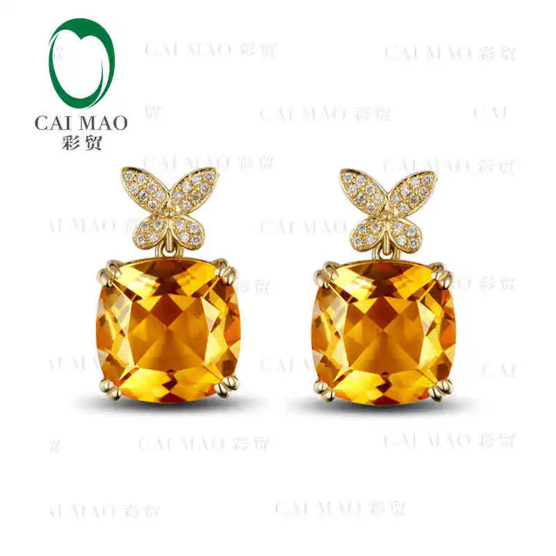 

CaiMao 18KT/750 Yellow Gold 18.3 ct Natural Citrine & 0.18 ct Full Cut Diamond Engagement Gemstone Earrings Jewelry