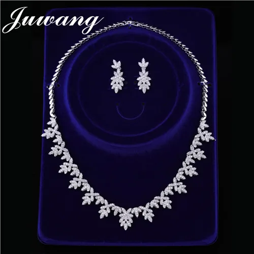 style 17 JUWANG, Дубай, ювелирные наборы для женщин, циркониевый роскошный брендовый ювелирный набор, Классический женский свадебный ожерелье, серьги с камнями - Окраска металла: style 17