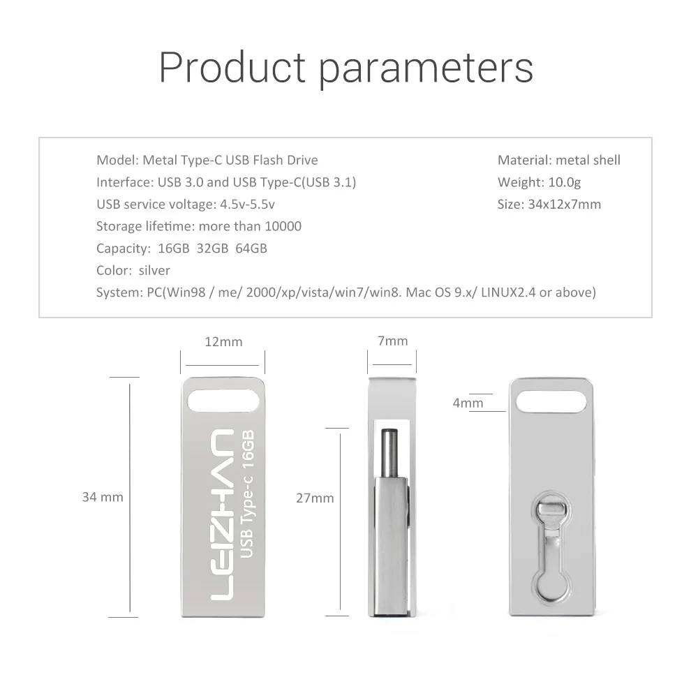LEIZHAN высокое качество usbc флеш накопитель USB type c usb флэш 64 ГБ 32 оперативной памяти 16