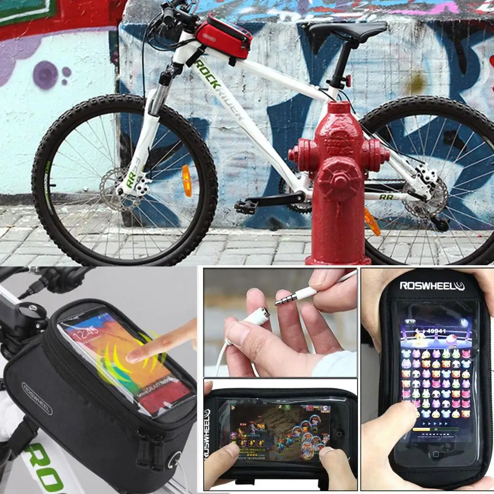 ROSWHEEL Bicycle Tube Bag 12496L-CA5 Portable Bike Frame Front Transparent PVC with Audio Extension Line for 5.5 Cellphone | Спорт и