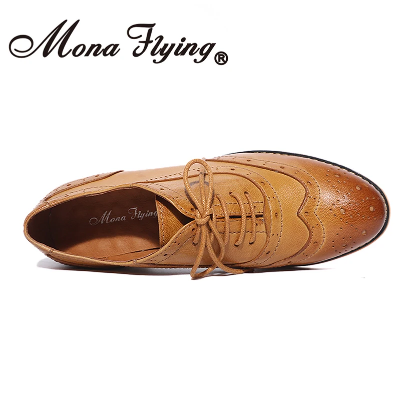 Mona Flying/женские кожаные оксфорды; стильные перфорированные броги на плоской подошве; женская обувь на шнуровке; A068-1