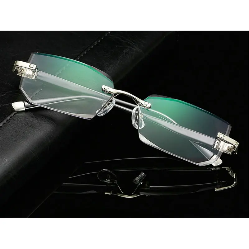 

High-end men's diamond cutting reading glasses frameless diamond trimming plus film progressive gray exquisite glasses LXL