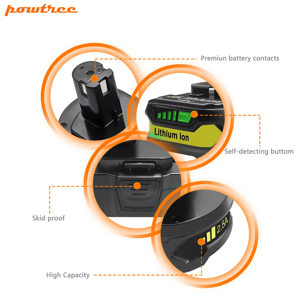 Сменный аккумулятор Powtree 2500 мАч 18 в для Ryobi P107 Беспроводной литий ионный P104 P105 P102
