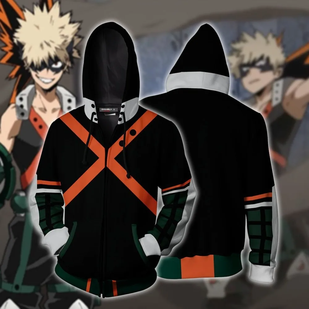 

Школьная форма Bakugou кацуки, костюм для косплея, толстовки с капюшоном My Hero Academia, толстовки на молнии с 3D-принтом для мужчин и женщин, спортивн...