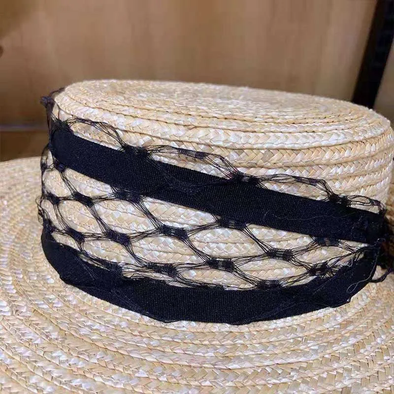 Женская Вуалетка с широкими полями летняя черная соломенная туристическая шляпа