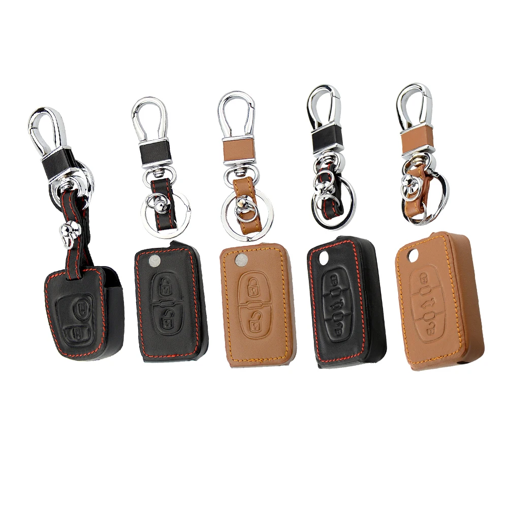Кожаный чехол для ключей Peugeot 407 308 3008 508 207 208 307 408 Citroen защитный на 2/3 кнопки|Футляр