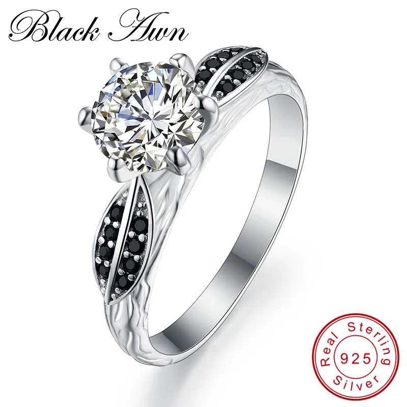 

[BLACK AWN] New Arrive Neo-Gothic 2.7g 925 Sterling Silver Jewelry Trendy Wedding Rings for Women Engagement Ring C120