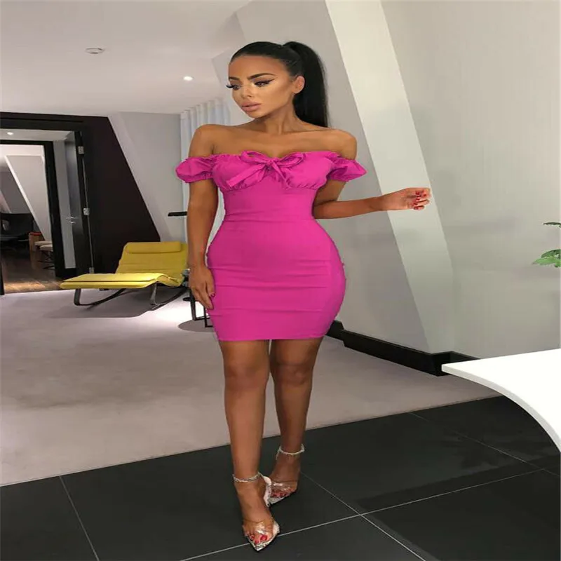 Модное повседневное тонкое однотонное женское Бандажное облегающее мини-платье