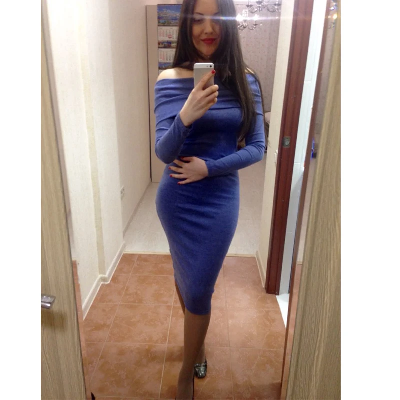 100% Хорошая Обратная Связь Сексуальная С Плеча Трикотажные Dress For Women осень Длинным