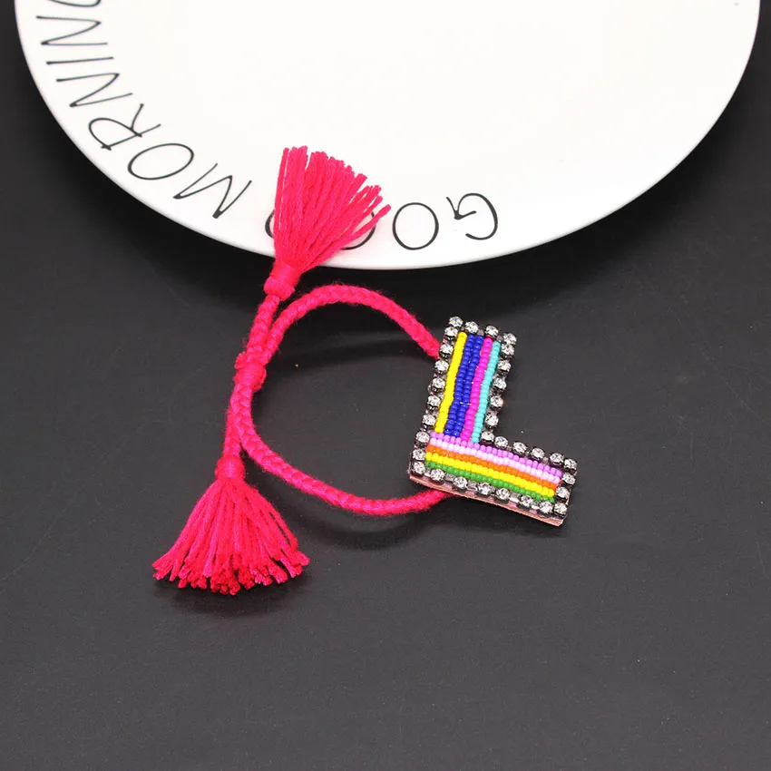 Изготовленные по заказу буквы Boho Bib Bohemia Boho ручной работы Плетеные браслеты винтажная хлопковая веревка Этнические браслеты с подвесками 275 - Окраска металла: L