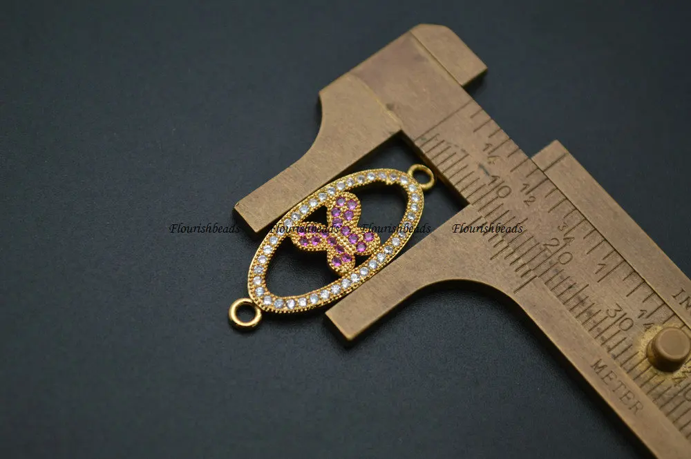 12x30мм Овальные металлические шармы с бабочками, инкрустированные кубическим цирконием, для украшений: подвесок или браслетов.