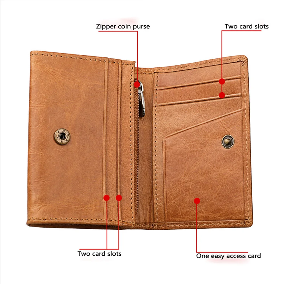 RFID Fashion Crazy Horse Genuine Leather Small Wallet New Arrival Credit Card Holder for Men and Women Coin Purse Short Clutch | Багаж и