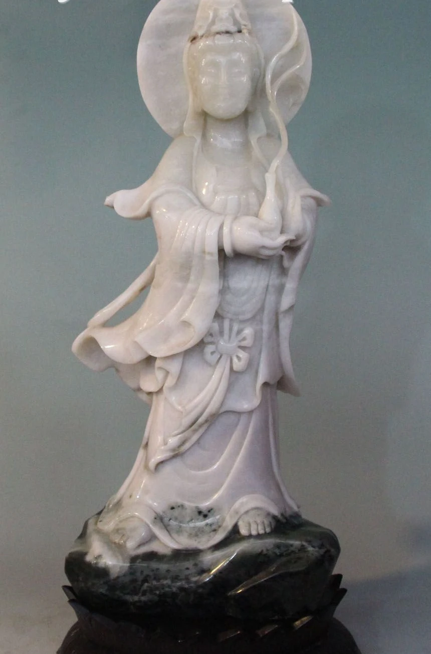 Бесплатная доставка 17 &quotуникальный натуральный душань нефрит стенд Кван Инь