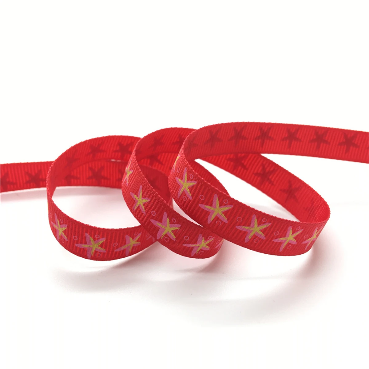 Red 5 ярдов 3/8 ''10 мм напечатанная Морская звезда Grosgrain лента бант для волос/Рождество/свадьба DIY шитье,# GD241-250 - Цвет: Red