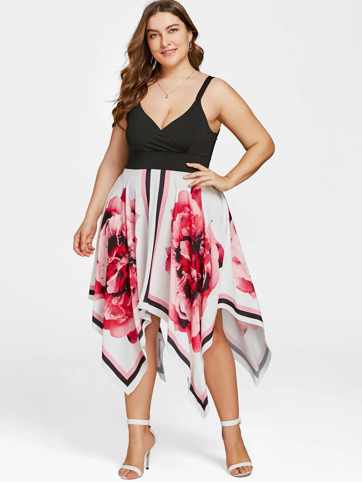 AZULINA плюс Размеры Цветочные рукавов Платок Подол платья Для женщин V Neck A Line Dress