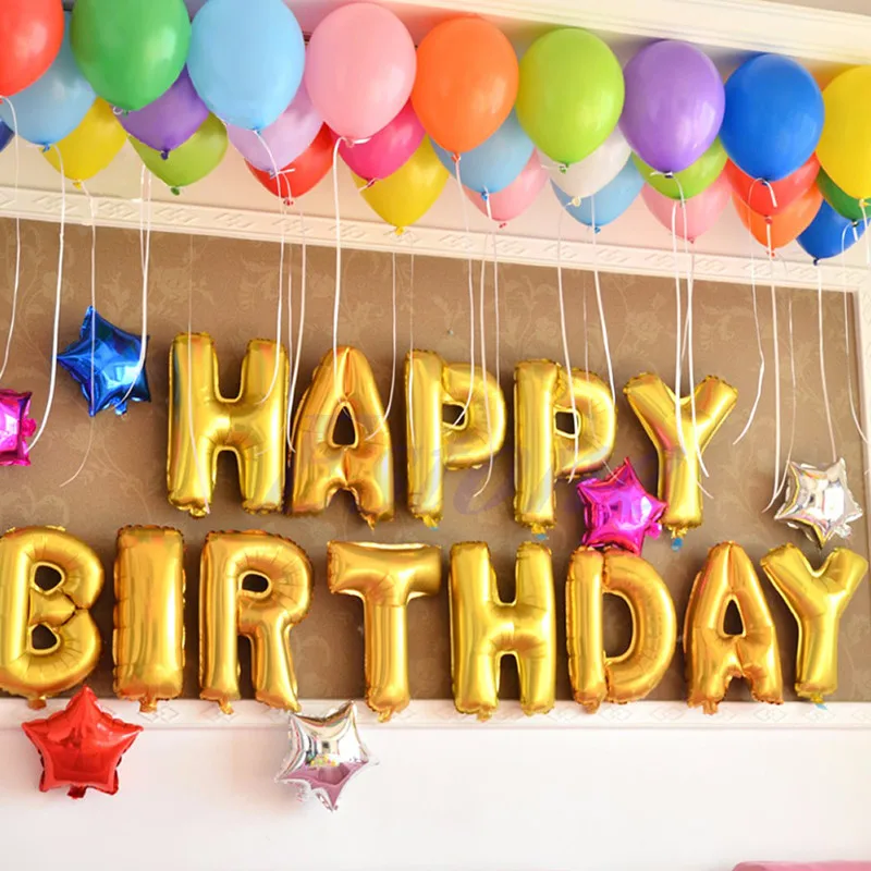 16 дюймов Золото Серебро с днем рождения письмо Алюминий Фольга Шарики день