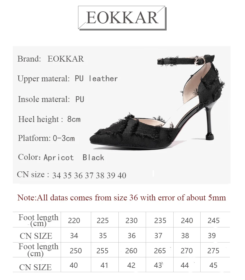 

Eokkar 2019 Kitten Heels Ladies Pumps Cotton Fabric Thin High Heel Stiletto Pointed Toe All Match Black Women Shoes Size 34-40