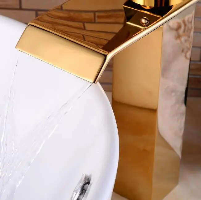 Бесплатная доставка высокий водопад Широкий носик Золотой стиль латунный