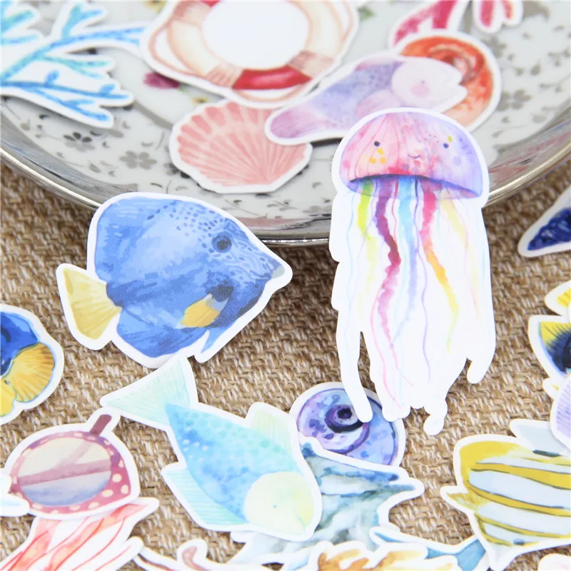 

35 pcs Beautiful marine life watercolor sticker kids paper diary Journal Scrapbooking Diy Stickers for Children Classic Toys