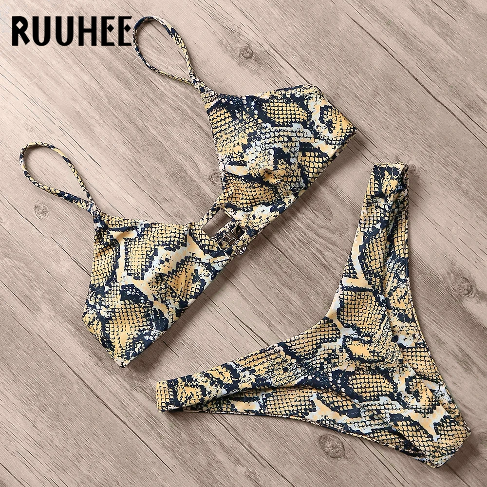 RUUHEE, сексуальный бикини, купальник, женский, Леопардовый, бикини, набор,, купальный костюм, пуш-ап, женская летняя пляжная одежда, с подкладкой, бикини