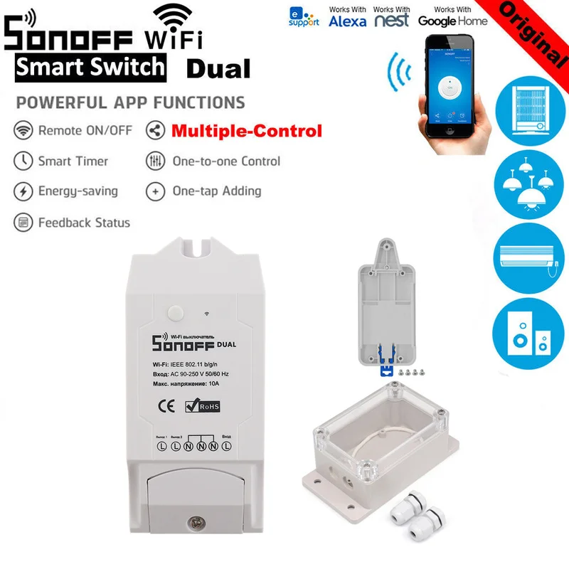 Sonoff Dual 2ch базовый Wifi умный переключатель света дистанционное управление таймер беспроводной контроль работает с Amazon Alexa Google Home
