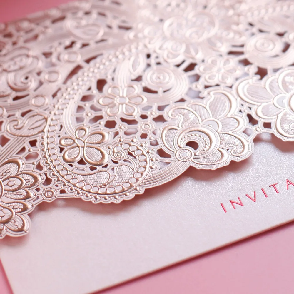 Pink/Red/Gold Wedding Cards for Guests with Free Print Gift Card Elegant Laser Cut Invitations Paper 50pcs | Дом и сад
