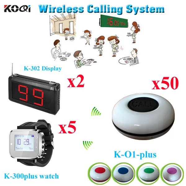 Wireless Table Buzzer Call System Best Price Fashion Design Restaurant Equipment(2 display with 5 watch and 50 call buzzer)
