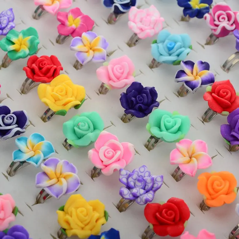 Оптовая продажа 30 шт./лот Разноцветные Цветок из полимерной глины кольца для