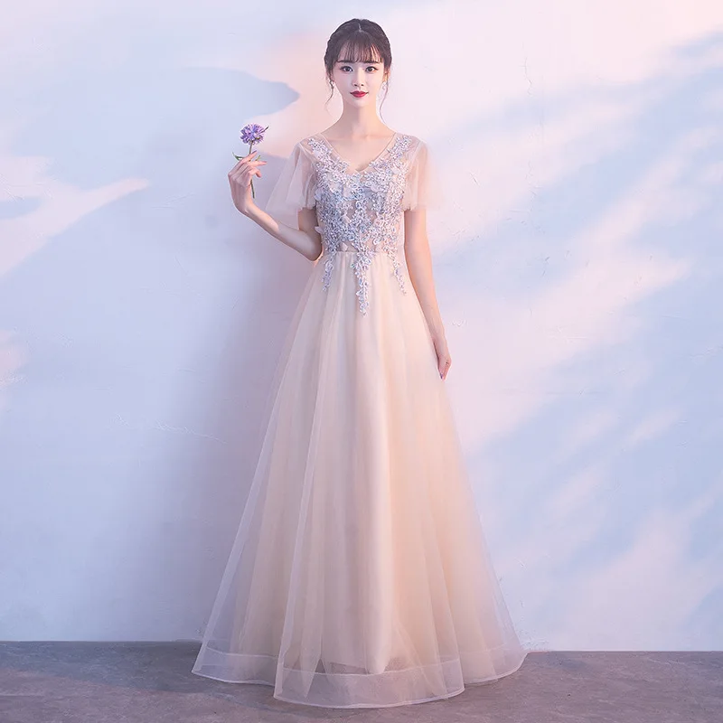 Новинка 2020 длинное вечернее платье цвета шампанского банкетное праздничное