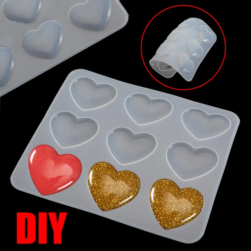 

1pc 9-Cavity Silicone Heart Shape Mold Jewelry Making DIY Pendant Necklace Mirror Crystal Epoxy Resin Mold Craft Tool