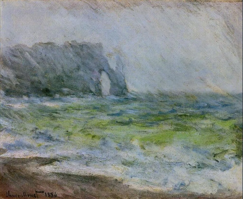 

High quality Oil painting Canvas Reproductions The Manneport, Etretat in the Rain (1885-1886) By Claude Monet hand painted