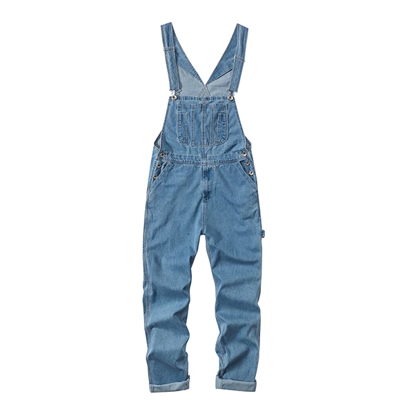 Light Blue Мужской джинсовый комбинезон Sokotoo, свободный повседневный рабочий полукомбинезон плюс-сайз на бретелях светло-синего или тёмно-синего цвета с большими карманами - Цвет: Light Blue