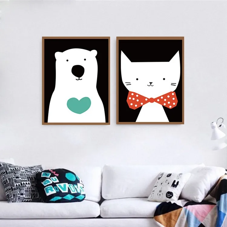 3 Piece Modern Watercolor Cute Animal A4 Art Print Poster Kawaii Cat Bear Nursery Kids Room Pictures Canvas Paintings Home Decor | Дом и сад
