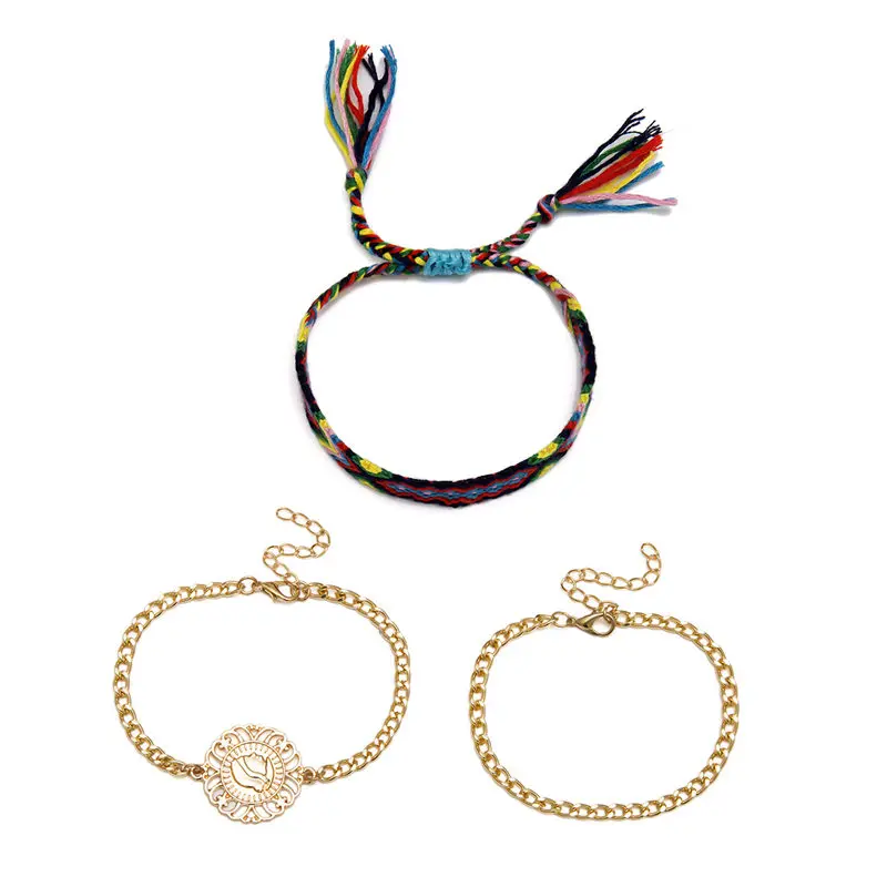 

Bohemian Jewelry Multi Color Braided Rope Round Coin Bracelets Vintage Shell Gold Color Bracelets For Women Wedding Gift